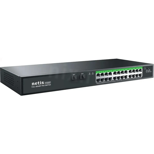 NETIS <P124GC> Неуправляемый коммутатор (24 x 1 Гбит/с, 2 x SFP, 24 порта IEEE 802.3at (PoE+))