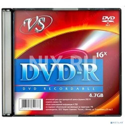 VS (PERFEO) VSDVDRSL501 Диск DVD-R VS (PERFEO) 4.7Gb, 16x, Slim Case 5шт.