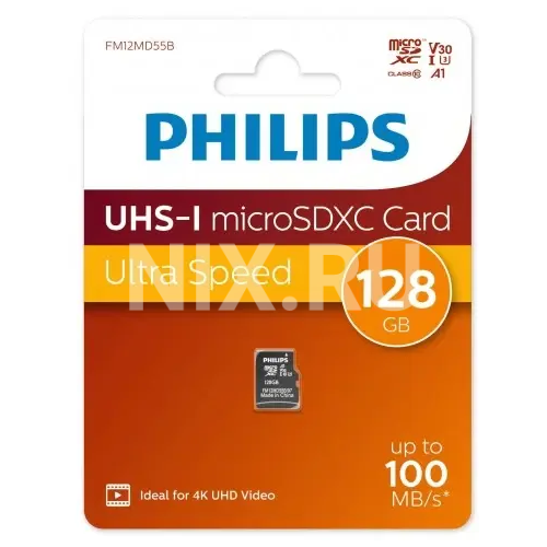 PHILIPS <FM12MD55B/97> microSDXC Memory Card 128Gb A1 V30 UHS-I U3