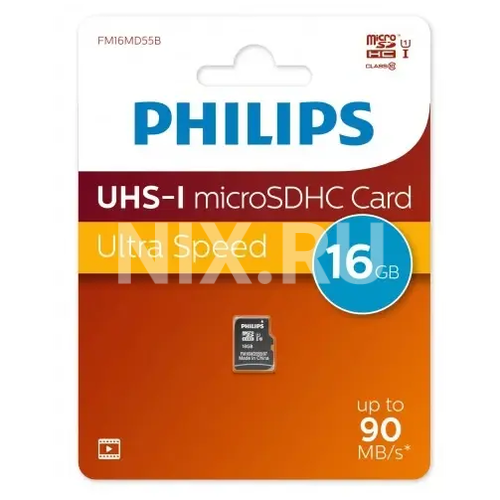 FM16MD55B/97 Флеш карта microSD 16GB PHILIPS High Speed microSDHC Class 10 90MB/s