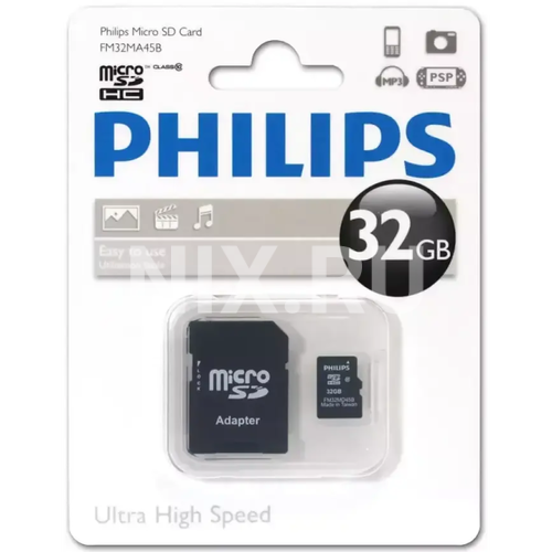 PHILIPS <FM32MA45B/97> microSDXC Memory Card 32Gb Class10 + microSD-->SD Adapter