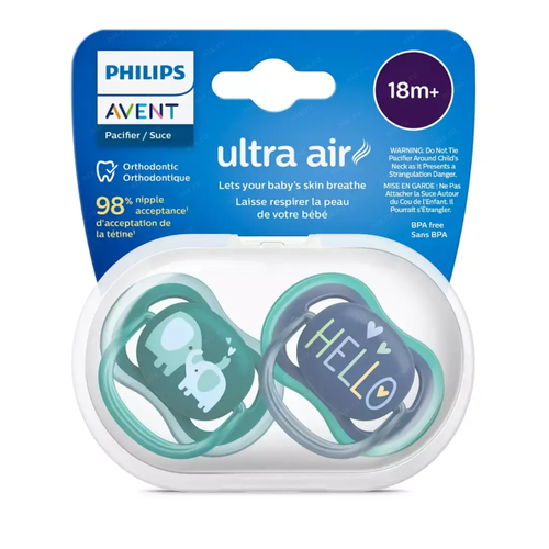 Philips SCF349/18 Пустышка ultra air, слоники/HELLO, 18+ мес., 2 шт.