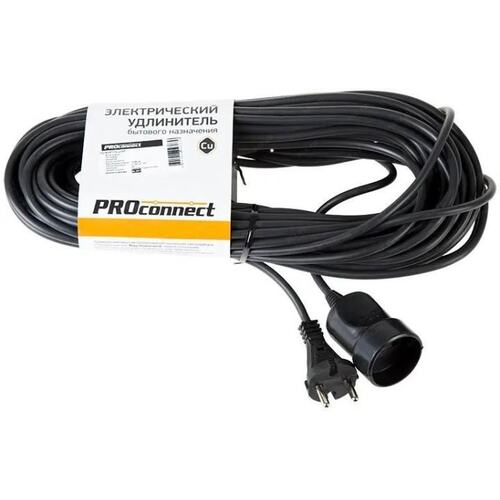11-7115 Удлинитель силовой PROconnect PROc-Uc () 2x0.75кв.мм 1розет. 20м ПВС 6A без катушки черный