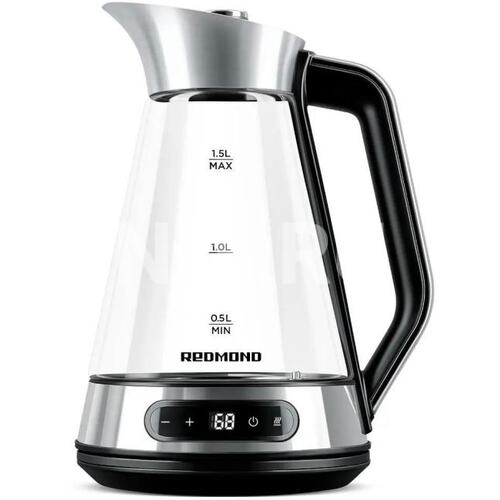 Чайник электрический Redmond KG222 1.5л. 2200Вт серебристый/черный корпус: стекло/сталь