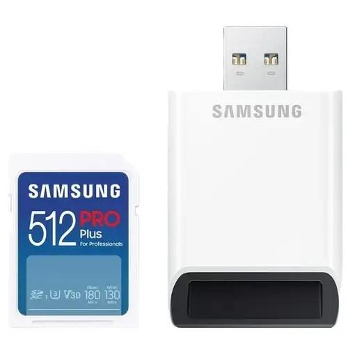 Флеш карта SDXC 512GB Samsung PRO Plus с адаптером USB, W130МБ/с, R180МБ/с, <MB-SD512SB/WW>