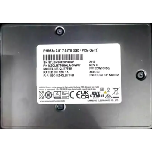 SSD жесткий диск PCIE Gen3 x4 R3000/W2200MB/s 7.68TB PM983a MZQLB7T6HALA-00W07 SAMSUNG