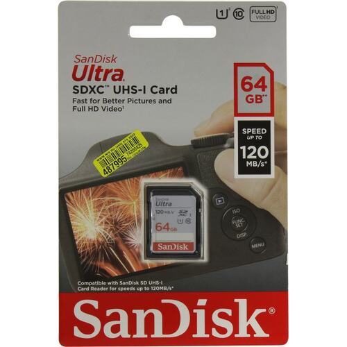 Карта памяти SanDisk Ultra SDSDUN4-064G-GN6IN SDXC UHS-I Class 1 (U1), Class 10 64 ГБ