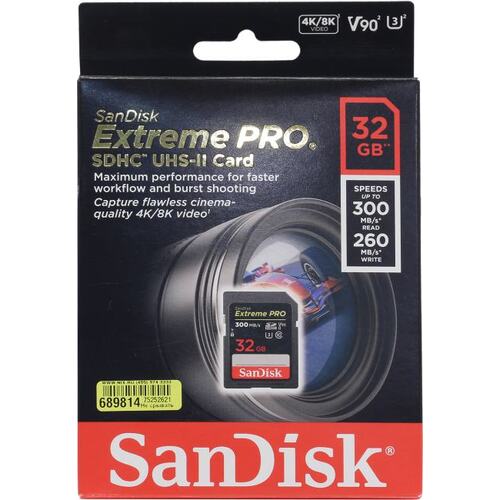 Карта памяти SanDisk Extreme PRO SDSDXDK-032G-GN4IN SDHC V90, UHS-II Class 3 (U3), Class 10 32 ГБ