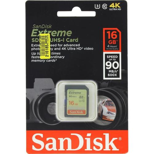 Карта памяти SanDisk Extreme SDSDXNE-016G-GNCIN SDHC UHS-I Class 3 (U3), Class 10 16 ГБ
