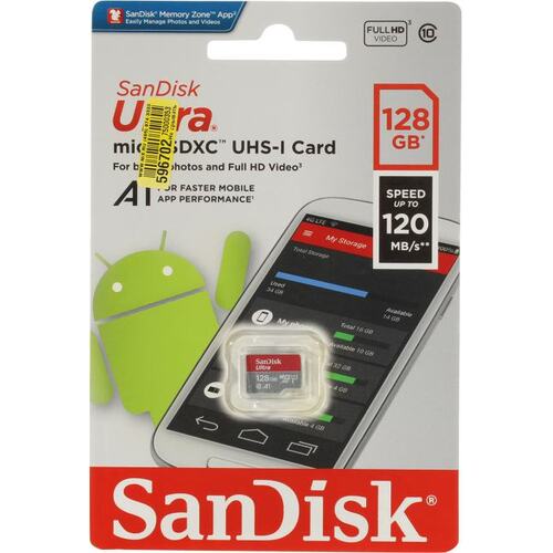 Карта памяти SanDisk Ultra SDSQUA4-128G-GN6MN microSDXC A1, UHS-I Class 1 (U1), Class 10 128 ГБ