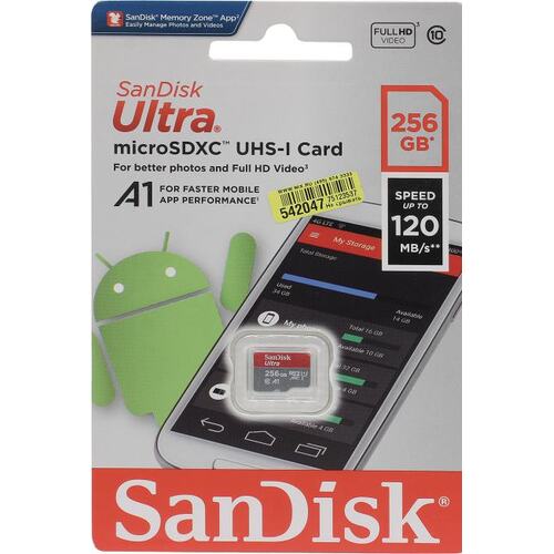 Карта памяти SanDisk Ultra SDSQUA4-256G-GN6MN microSDXC A1, UHS-I Class 1 (U1), Class 10 256 ГБ