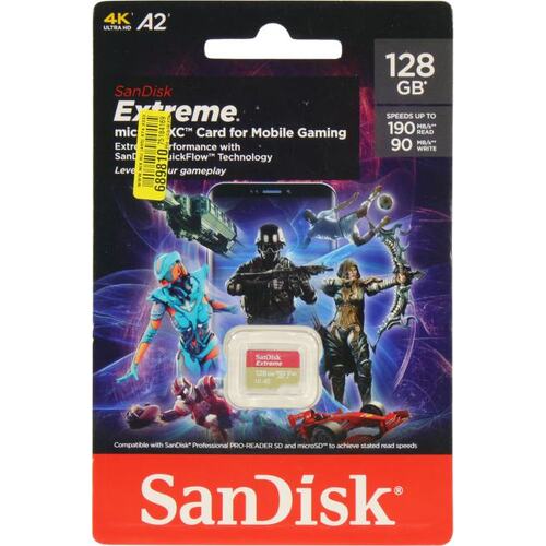 Карта памяти SanDisk Extreme SDSQXAA-128G-GN6GN microSDXC A2, V30, UHS-I Class 3 (U3), Class 10 128 ГБ