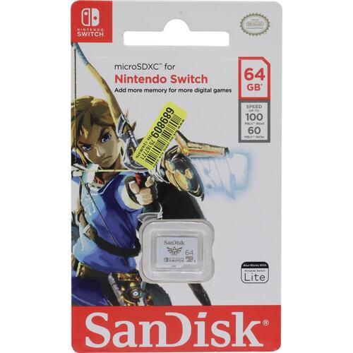 Карта памяти SanDisk Nintendo Switch SDSQXAT-064G-GN3ZN microSDXC V30, UHS-I Class 3 (U3) 64 ГБ