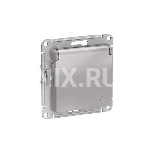 Розетка Systeme Electric ATN000346 AtlasDesign, с заземлением, со шторками, с крышкой, 16А, IP20, механизм, алюминий