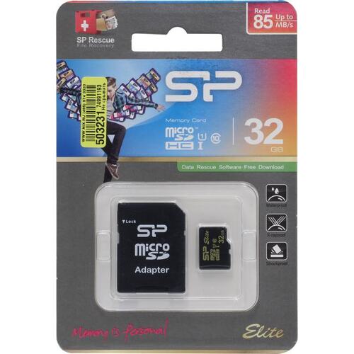 Карта памяти Silicon Power Elite SP032GBSTHBU1V1GSP microSDHC UHS-I Class 1 (U1), Class 10 32 ГБ +microSD->SD адаптер