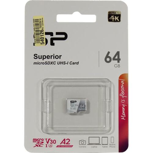 Карта памяти Silicon Power Superior SP064GBSTXDA2V20 microSDXC A2, V30, UHS-I Class 3 (U3), Class 10 64 ГБ