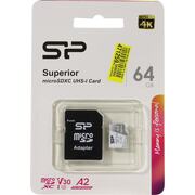  Silicon Power Superior Pro SP064GBSTXDA2V20SP microSDXC A2, V30, UHS-I Class 3 (U3) 64  +microSD->SD 