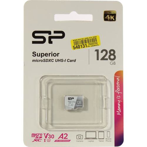 Карта памяти Silicon Power Superior SP128GBSTXDA2V20 microSDXC A2, V30, UHS-I Class 3 (U3) 128 ГБ