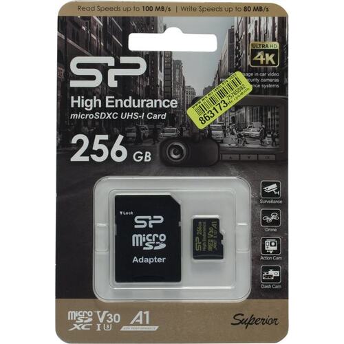 Карта памяти Silicon Power Golden Series High Endurance SP256GBSTXDV3V1HSP microSDXC A1, V30, UHS-I Class 3 (U3) 256 ГБ +microSD->SD адаптер