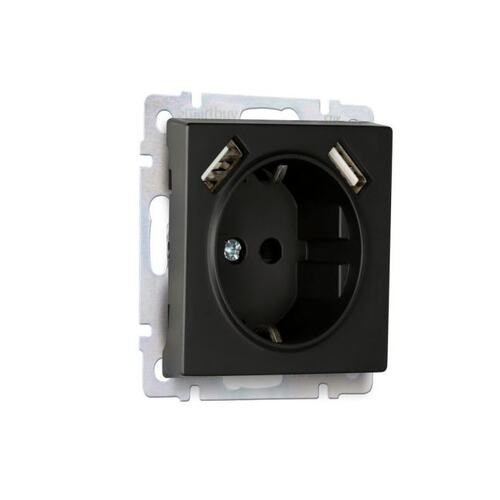 SBE-05b-16-S1-USB Розетка с заземлением и 2-мя USB 16А черная "Нептун" (SBE-05b-16-S1-USB)
