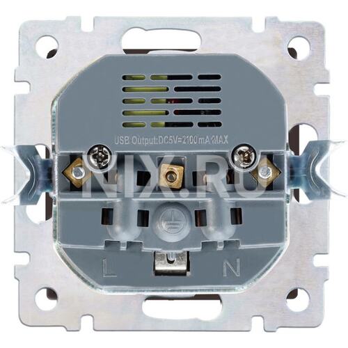 SBE-05gn-16-S1-USB Розетка с заземлением и 2-мя USB 16А серый никель "Нептун" (SBE-05gn-16-S1-USB)