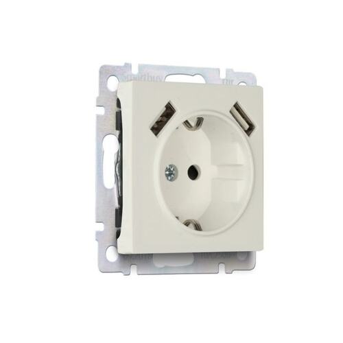 SBE-05i-16-S1-USB Розетка с заземлением и 2-мя USB 16А бежевая "Нептун" (SBE-05i-16-S1-USB)