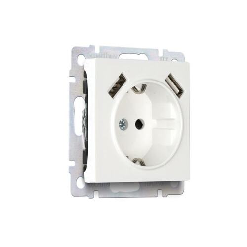 SBE-05w-16-S1-USB Розетка с заземлением и 2-мя USB 16А белая "Нептун" (SBE-05w-16-S1-USB)