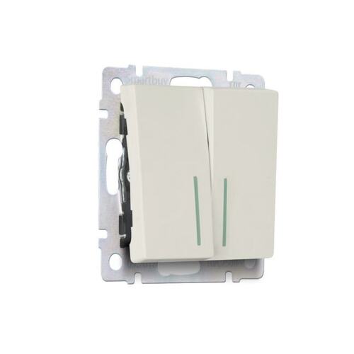 SBE-05i-10-SW22-1 Выключатель проходной 2-клавишный с индикатором 10А бежевый "Нептун" (SBE-05i-10-SW22-1)