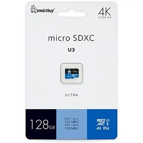 SB128GBSDU3UL01 micro SDXC карта памяти Smartbuy 128GB Cl10 Ultra U3/A2/V30 R/W:165/150 MB/s
