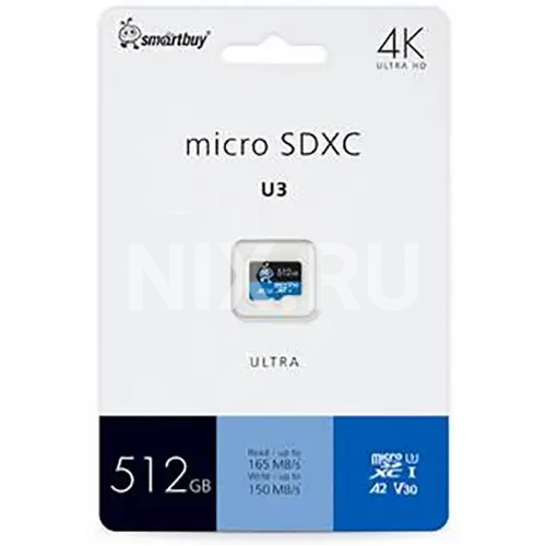 SB512GBSDU3UL01 micro SDXC карта памяти Smartbuy 512GB Cl10 Ultra U3/A2/V30 R/W:165/150 MB/s