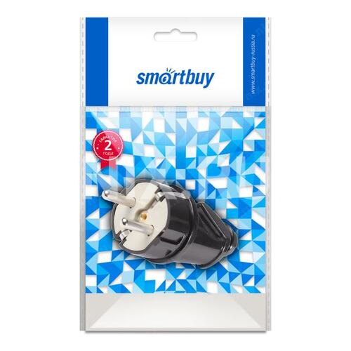SBE-16-P01-b Вилка Smartbuy, прямая с заземлением черная 16А 250В (SBE-16-P01-b)/600