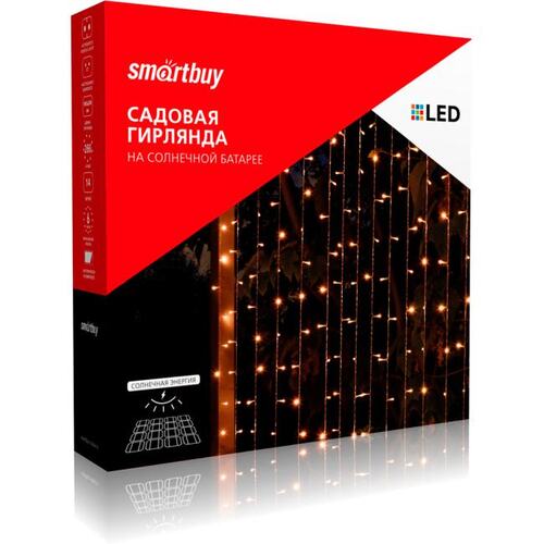 SBF-201 Садовая гирлянда Smartbuy на солнечной батарее, Занавес, пластик, 1,8х2 м