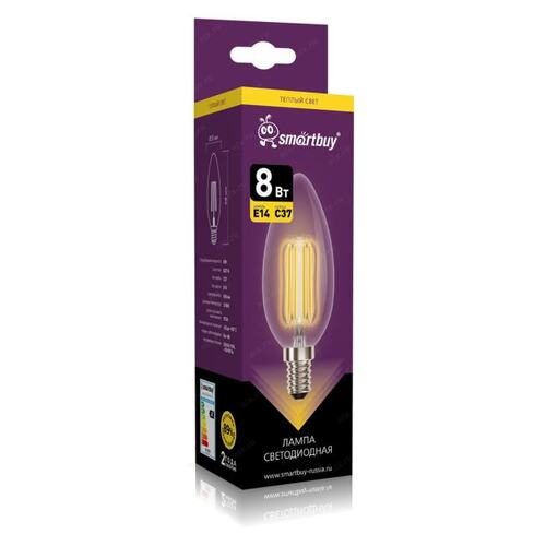 SBL-C37F-8-27K-E14 Светодиодная (LED) Лампа FIL Smartbuy-C37-8Вт/2700К/E14 (SBL-C37F-8-27K-E14)