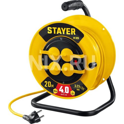 STAYER М-325, ПВС, 3 х 2.5 мм2, 20 м, 4000 Вт, IP44, силовой удлинитель на катушке (55064-20)