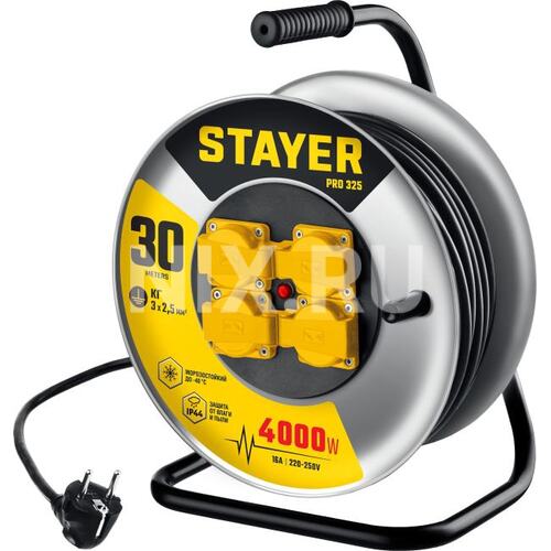 55076-30_z01 STAYER PRO-325, КГ, 3 х 2.5 мм2, 30 м, 4000 Вт, IP44, силовой удлинитель на стальной катушке (55076-30)
