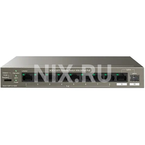 TENDA <TEG1110PF-8-102W> Неуправляемый коммутатор (9 x 1 Гбит/с, 1 x SFP)