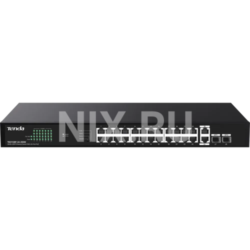 TEG1128P-24-250W Tenda TEG1128P-24-250W Коммутатор неуправляемый PoE, 26x1 Гбит/с, PoE 24х30 Вт (до 230Вт), SFP 2х1 Гби