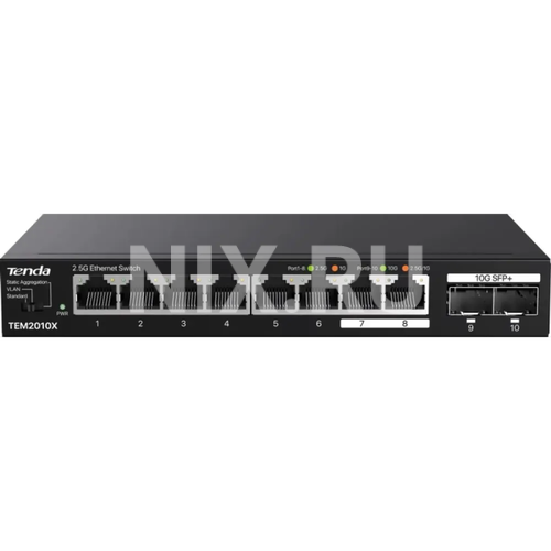 TENDA <TEM2010X> Неуправляемый коммутатор (2 x SFP, 2 x SFP+, 8 x 2.5 Гбит/с)