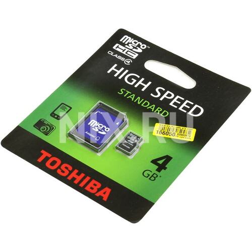Карта памяти Toshiba micro SD/SDHC microSDHC Card 4GB class 4 с адаптером microSDHC Class 4 4 ГБ +microSD->SD адаптер