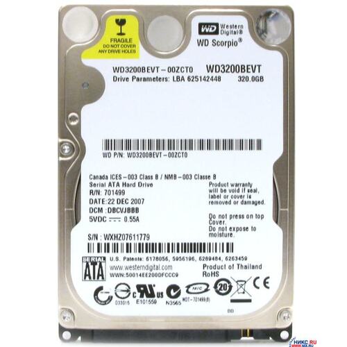 Жесткий диск 2.5" Western Digital Scorpio Blue 320 Гб WD3200BEVT 320 Гб SATA-II